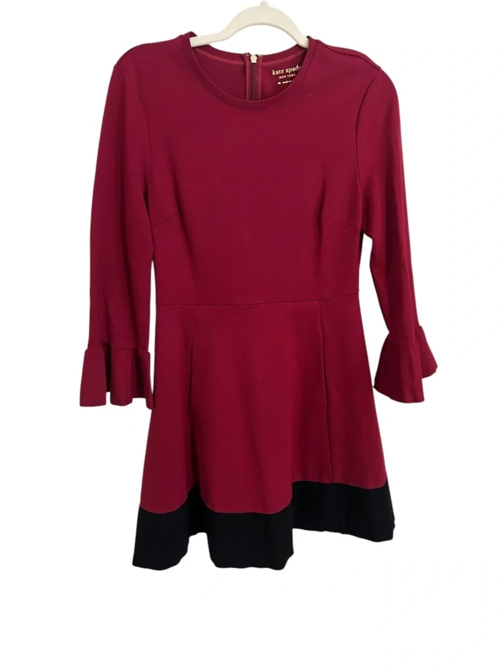 Kate Spade Colorblock Bell Sleeve Ponte Dress Cranberry Burgundy Size M